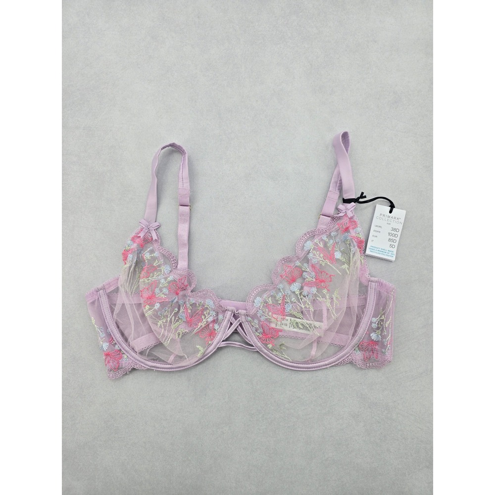 Primark Lavender lace embroidered floral fairy whimsy coquette Wired Bra 38D